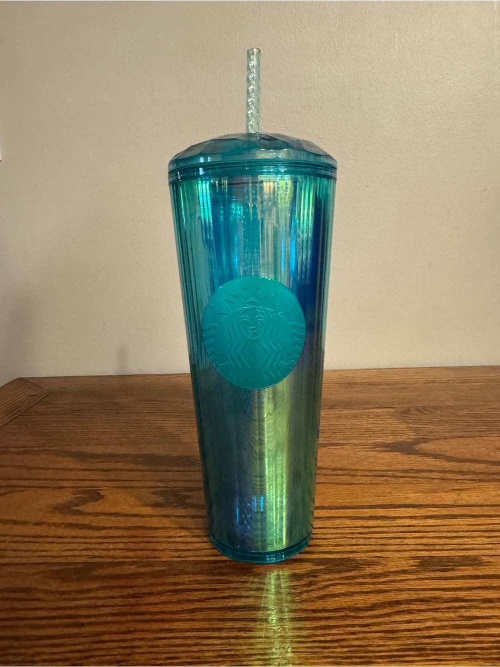 Starbucks Iridescent Teal Blue Reusable Tumbler with Straw